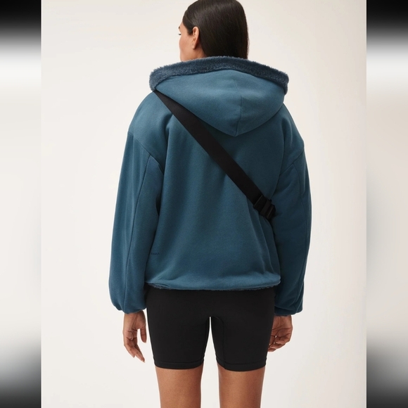 Pangaia Womens Recycled Wool Fleece Reversible Bomber Jacket - Storm Blue medium - Picture 2 of 5